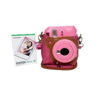پک دوربین چاپ فوری مینی 9صورتی پر رنگ به همراه کاغذ و کیف