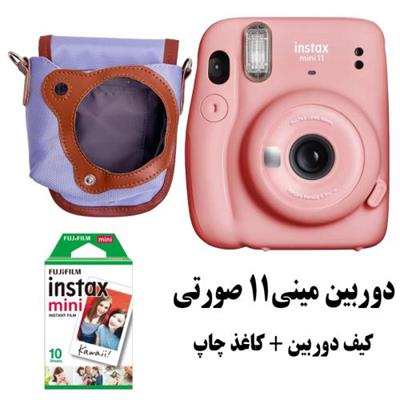 پک دوربین چاپ فوری مینی 11 صورتی به همراه کاغذ و کیف