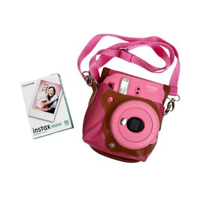 پک دوربین چاپ فوری مینی 9صورتی پر رنگ به همراه کاغذ و کیف